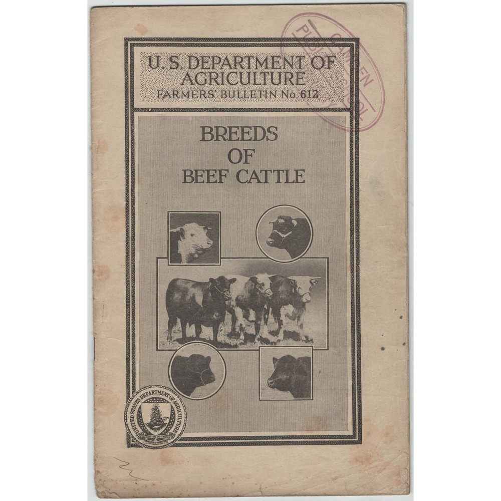 1935 USDA Farmers Bulletin No 612 Breeds of Beef Cattle Vintage Pamphlet